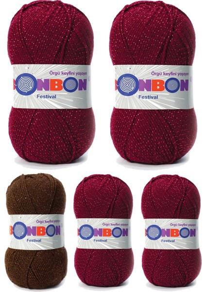 5 Adet Festival Simli Örgü Ipi Yünü Renk NO:220