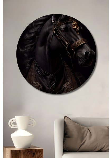 Asil Siyah At Dekoratif Ahşap Mdf Ev/işyeri Duvar Tablo Yuvarlak Ev/işyeri Duvar Tablo