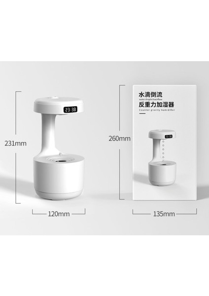 Yerçekimi Nemlendirici LED Saat Göstergeli 36DB Sessiz Gezinti Su Damlacık Geri Akış Yaratıcı fırsatları