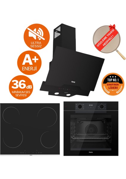Fryart& Flowart Lenon Sessiz Davlumbaz Elektrikli Siyah Ank. Set (D063-SA + MS261 + QEP63CS)