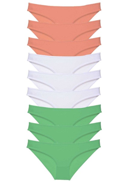 9 Adet Süper Eko Set Likralı Kadın Slip Külot Pudra Beyaz Yeşil