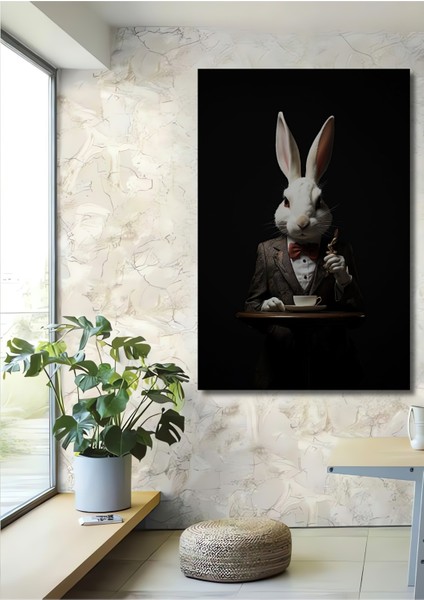 Şık Tavşan Çay Saati Dekoratif Ahşap Mdf Ev/işyeri Duvar Tablo Dikdörtgen Ev/işyeri Duvar Tablo