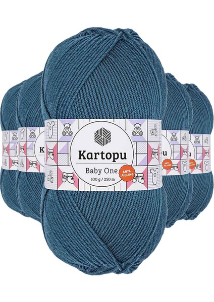 5 Adet Baby One Tüylenmeyen El Örgü Ipi Yünü Petrol K1467