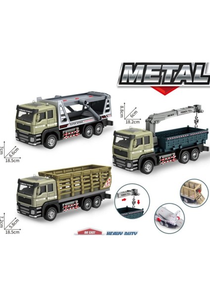 Berattoys 19CM 3lü Metal Iş Makinaları Çekici Kamyon Vinç Iş Araçları Oyuncak Kamyon Iş Makinası