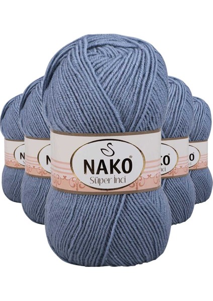 5 Adet Süper Inci El Örgü Ipi 100 gr Kot Mavi 1986