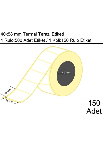 40x58 mm Termal Terazi Etiketi 1 Rulo:500 Adet Etiket 1 Koli:150 Rulo Etiket