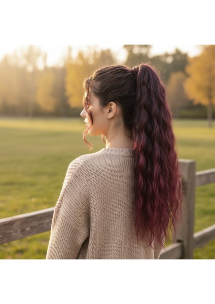 Bağlamalı Kabarık Dalgalı At Kuyruğu / Koyu Kızıl