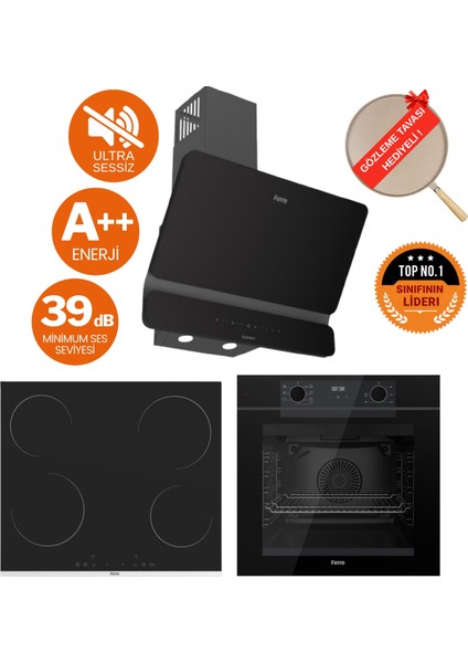 Fryart&flowart Argio Sessiz Davlumbaz Elektrikli Siyah Ank. Set (D080-SA + MS261 + QEP63CS)