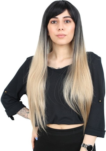 Fiber Sentetik Uzun Düz Kahküllü Peruk / Siyah / Balköpüğü Ombreli fiyatları