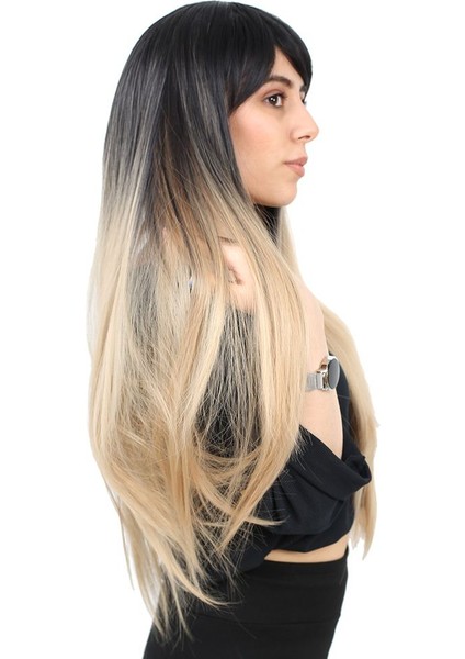 Fiber Sentetik Uzun Düz Kahküllü Peruk / Siyah / Balköpüğü Ombreli modelleri