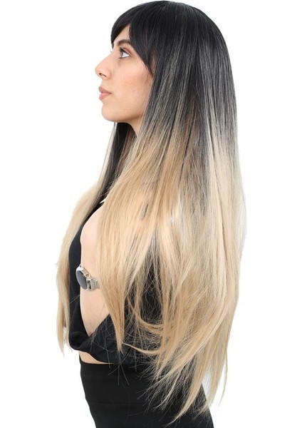 Fiber Sentetik Uzun Düz Kahküllü Peruk / Siyah / Balköpüğü Ombreli fırsatları