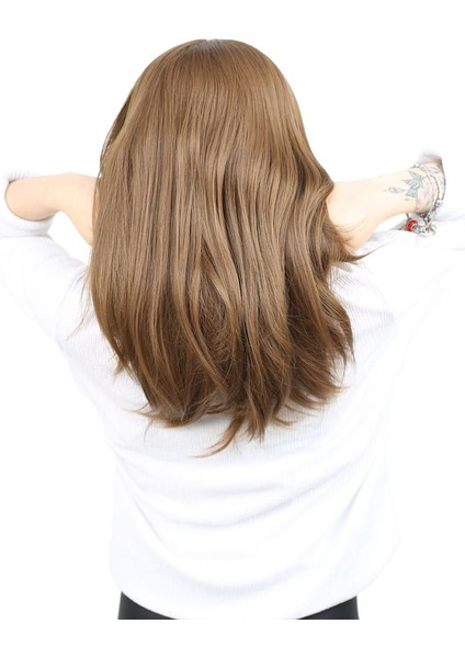 Kahkülsüz Fiber Sentetik Orta Boy Düz Peruk / Kumral fırsatları