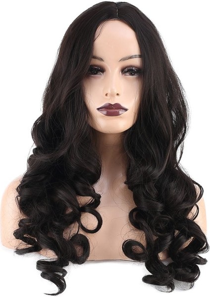 Dalgalı Perçemsiz Uzun Fiber Sentetik Peruk / Kestane fiyatları