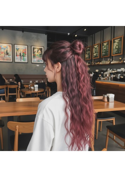 Fiber Sentetik Kabarık Dalgalı 8 Parça Çıt Çıt / Koyu Kızıl