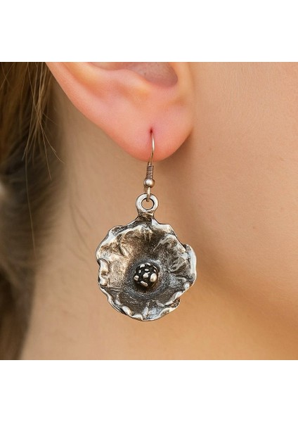 Çiçek Şekilli Kadın Küpe Çift Adet Gümüş Kaplama El Yapımı Küpe