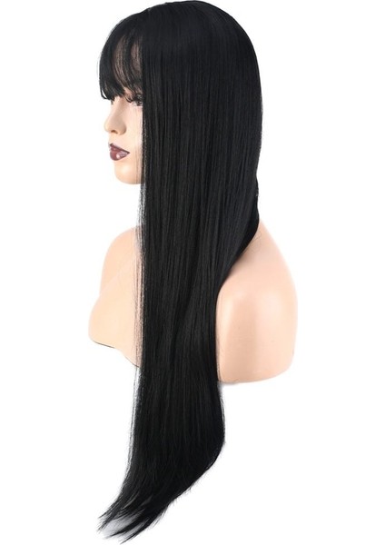 Düz Perçemli Uzun Fiber Sentetik Peruk / Siyah fırsatları