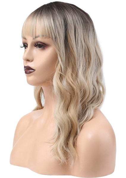 Dalgalı Kısa Perçemli Fiber Sentetik Peruk / Kahve / Platin Ombre ve Röfleli fırsatları