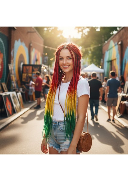 Afrika Örgüsü ve Rasta Için Sentetik Ombreli Saç / Tcu / Sarı / Yeşil