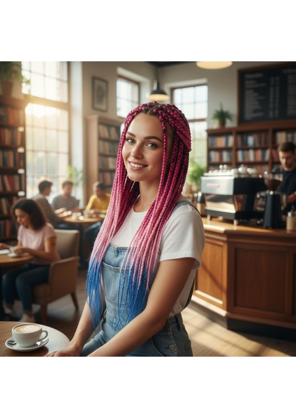 Afrika Örgüsü ve Rasta Için Sentetik Ombreli Saç / Koyu Pembe / Açık Pembe / Mavi