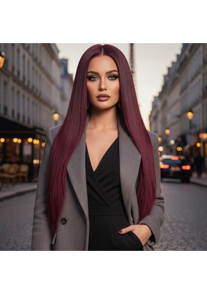 Gerçek Front Lace Tül Peruk / Düz / Koyu Kızıl 70/75CM