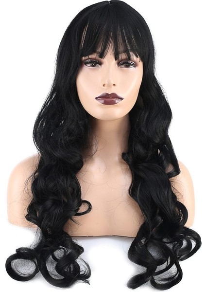 Dalgalı Perçemli Uzun Fiber Sentetik Peruk / Koyu Kestane fiyatları