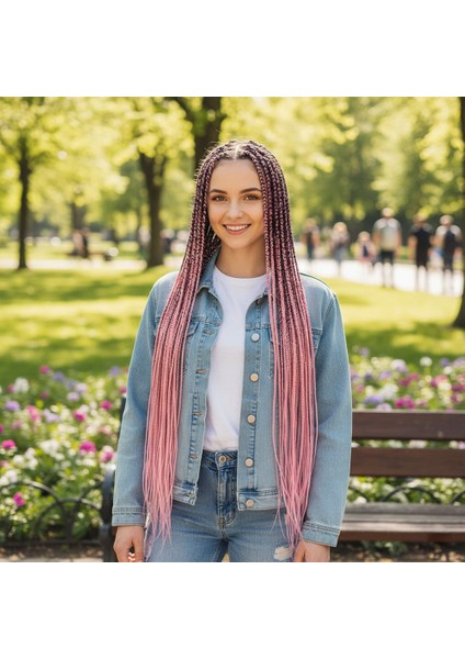 Afrika Örgüsü ve Rasta Için Sentetik Ombreli Saç / Siyah / Pudra Pembe