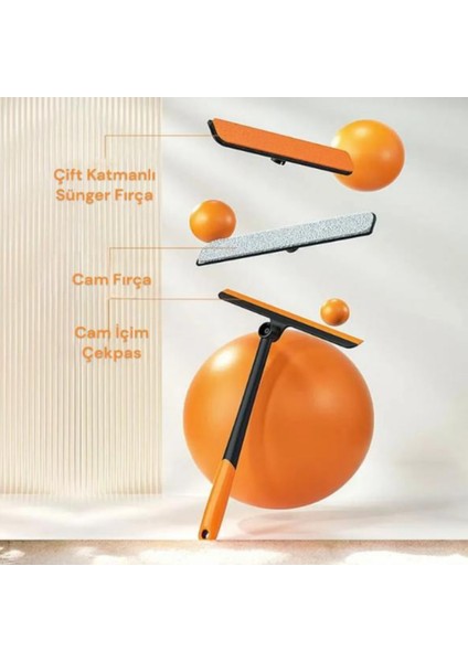 360 Döner Başlıklı Cam Temizleyici 3 Başlıklı – Temizleyici -Mop ve Çekpas, Pratik Temizlik Aracı