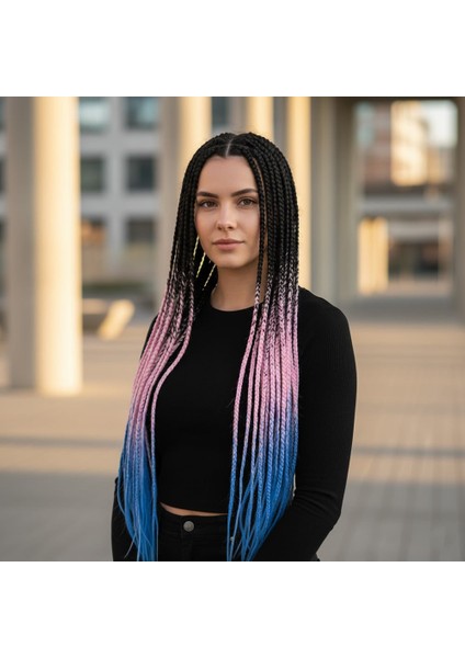 Afrika Örgüsü ve Rasta Için Sentetik Ombreli Saç / Siyah / Pembe / Mavi