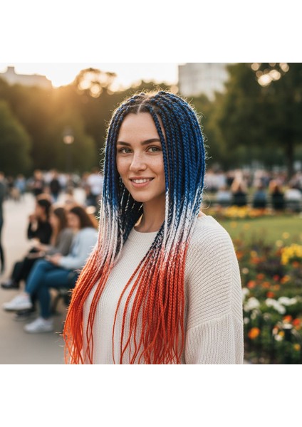 Afrika Örgüsü ve Rasta Için Sentetik Ombreli Saç / Mavi / Beyaz / Tcu