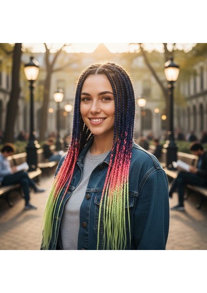 Afrika Örgüsü ve Rasta Için Sentetik Ombreli Saç / Mor / Pembe / Açık Fıstık Yeşili