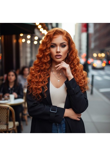 Gerçek Front Lace Tül Peruk / Yoğun Dalgalı / Bakır 70/75CM