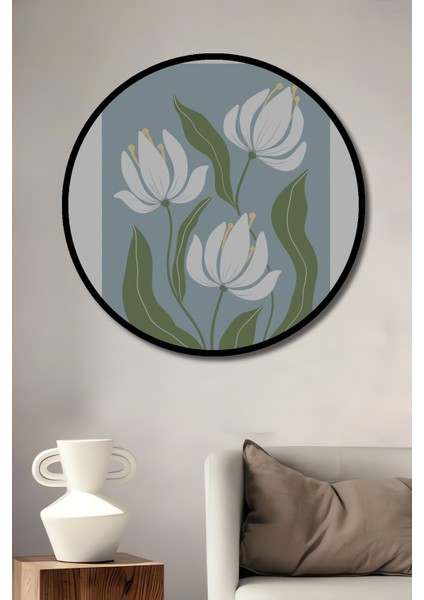Çerçeve Görünümlü Küçük Adımlarla Lale Dekoratif Ahşap Mdf Ev Duvar Tablo Yuvarlak Ev Duvar Tablo