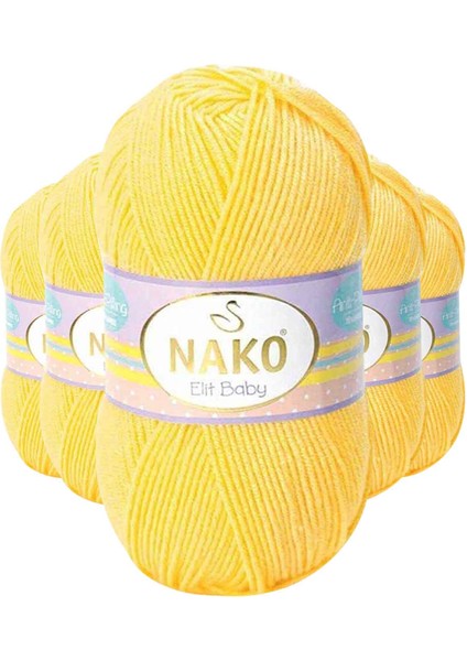 5 Adet Elite Baby El Örgü Ipi Tüylenmeyen Bebek Yünü Sarı 2857