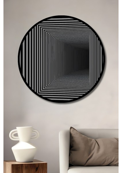 Çerçeve Görünümlü Optik Illüzyon Dekoratif Ahşap Mdf Ev Duvar Tablo Yuvarlak Ev Duvar Tablo
