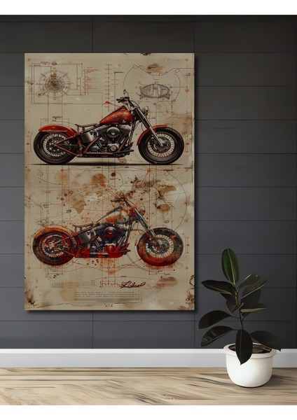 Klasik Motosiklet Tasarımı Dekoratif Ahşap Mdf Tablo Dikdörtgen Tablo