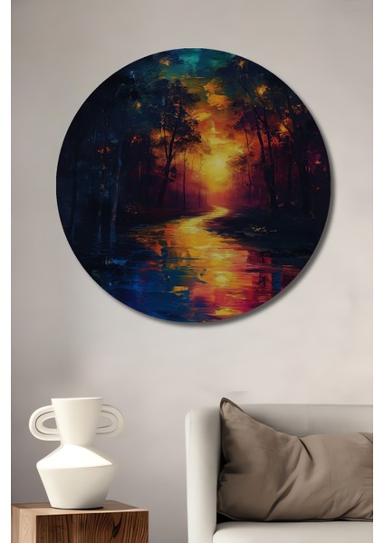 Büyülü Orman Gün Batımı Ahşap Mdf Dekoratif Ev/işyeri Duvar Tablo Yuvarlak Ev/işyeri Duvar Tablo