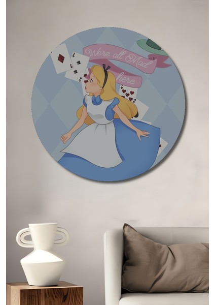 Alice Harikalar Diyarında Dekoratif Ahşap Mdf Ev/işyeri Duvar Tablo Yuvarlak Ev/işyeri Duvar Tablo