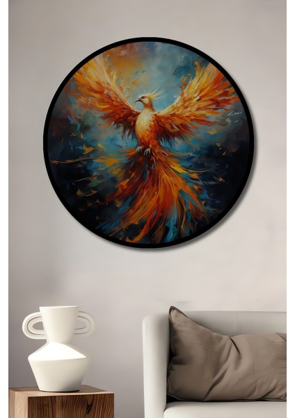 Çerçeve Görünümlü Ateş Kuşu Dekoratif Ahşap Mdf Işyeri Duvar Tablo Yuvarlak Işyeri Duvar Tablo