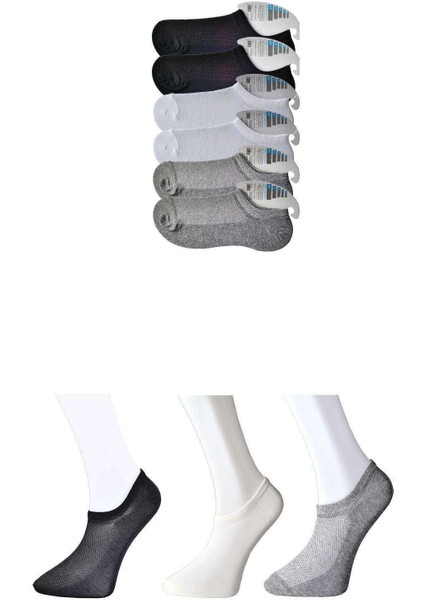 Siyah Gri ve Beyaz Erkek Görünmez Çorap 6 Çift
