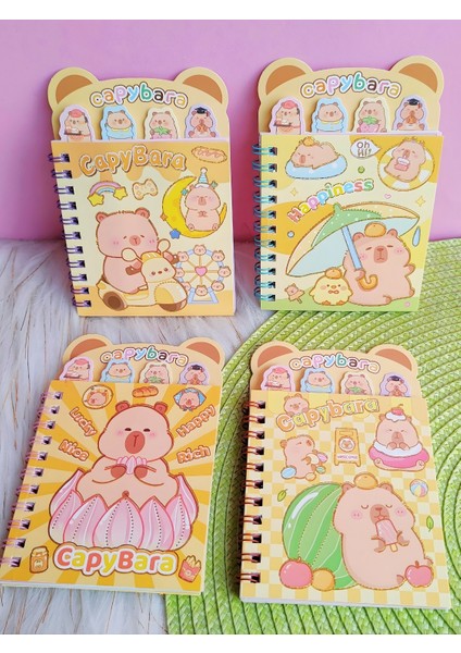 Capybara Kapibara Ayraçlı Stickerlı Not Defteri 8 Sayfa Sticker 16 Sayfa Not Defteri Tekli