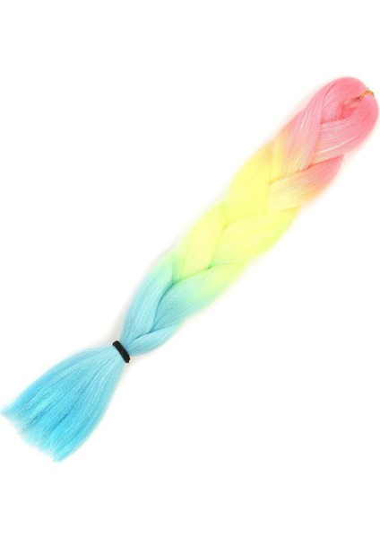 Simli Fuşya / Neon Sarı / Açık Mavi Ombreli Örgülük Saç 100 Gr.