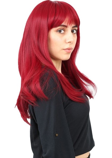 Düz Perçemli Orta Boy Fiber Sentetik Peruk / Kızıl fiyatları