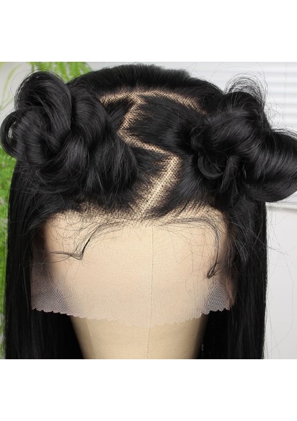 Ekstra Uzun Siyah Fiber Sentetik Düz Tül Peruk indirimleri