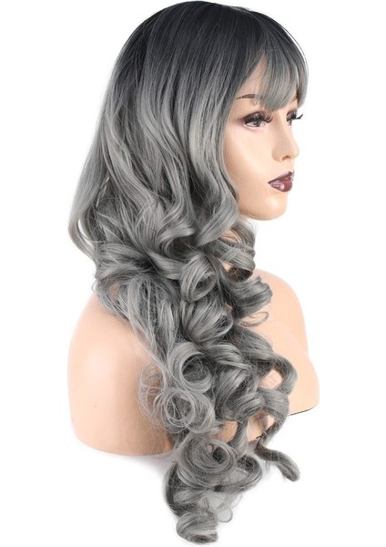 Dalgalı Perçemli Uzun Fiber Sentetik Peruk / Siyah / Gri Ombreli modelleri