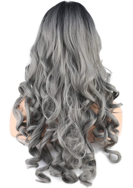 Dalgalı Perçemli Uzun Fiber Sentetik Peruk / Siyah / Gri Ombreli indirimleri