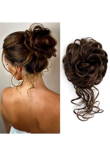 Saçlı Lastikli Kuyruklu Topuz Toka / Kumral / Kahve