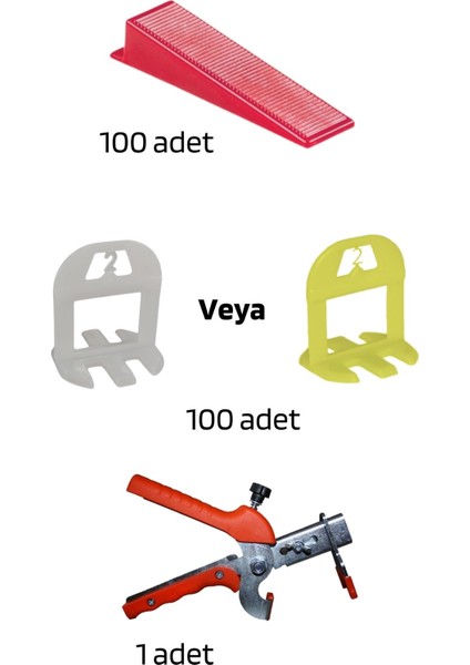 Seramik Seviye Tespit Derz Artı Uygulama SETI(100 Seviye Artısı 2 Mm, 100 K.takoz, 1 M.pense)