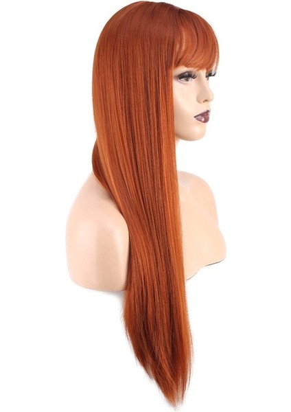 Düz Perçemli Uzun Fiber Sentetik Peruk / Bakır modelleri