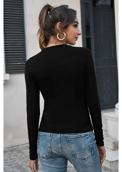 Kadın Siyah Uzun Kollu Fit Basic Crop Top Bluz fiyatları