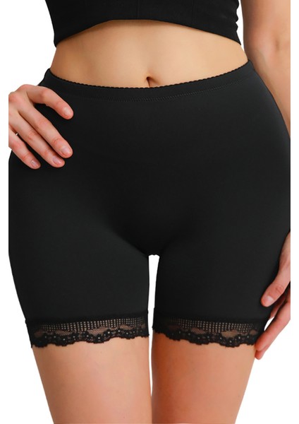 Kadın Siyah Pop Up Kalça Kaldırıcı ve Sekillendirici Dantel Paçalı Şort Külot fiyatları